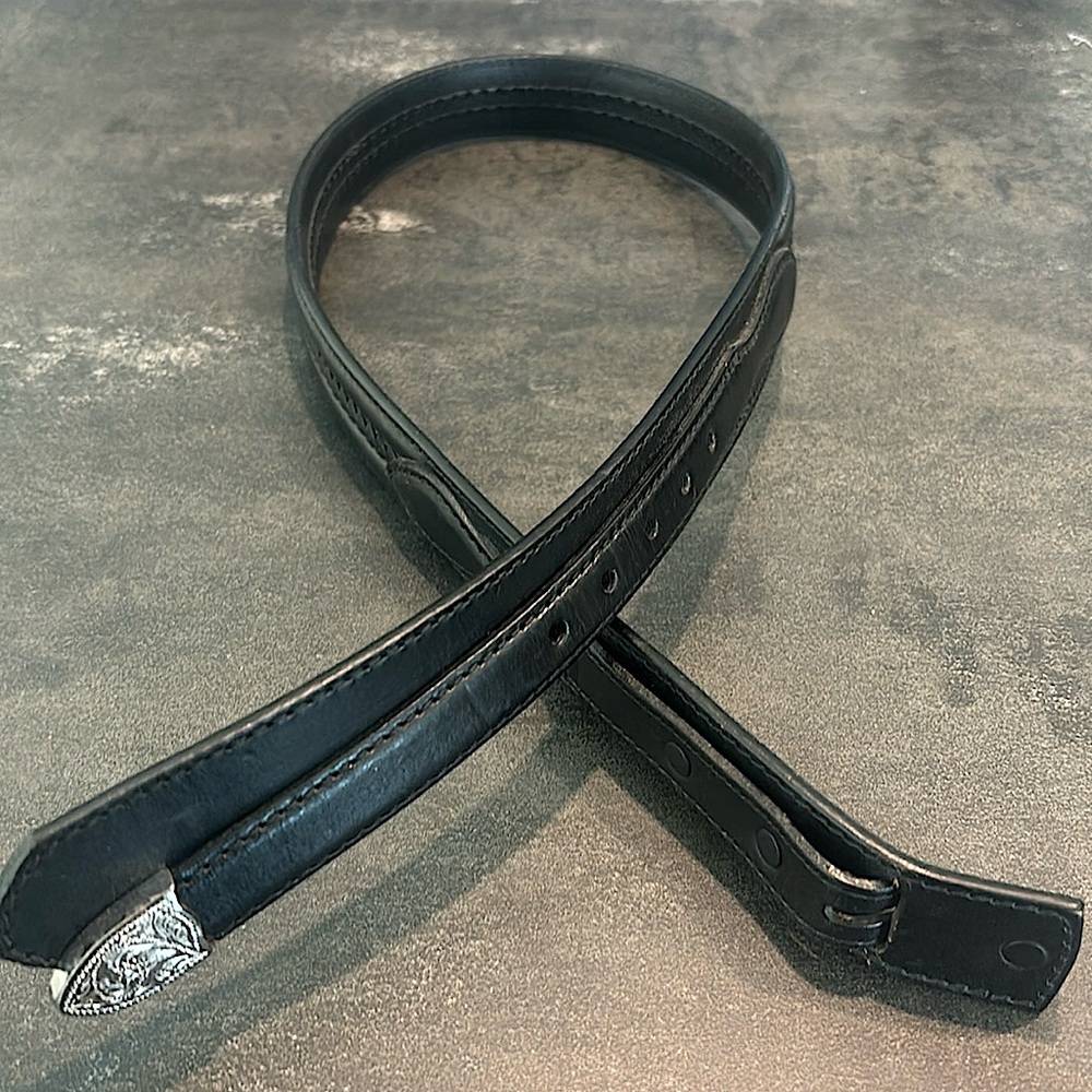 Tony lama black genuine leather western ranger belt no buckle